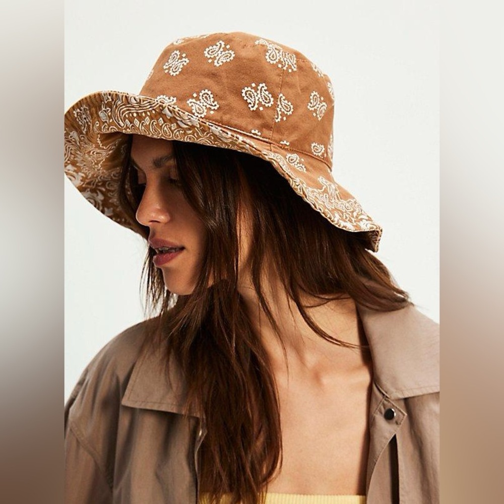 Free People Brown Paisley Reversible Bucket Hat